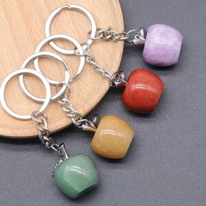 Colorful Apple Stone Keychain Set 4pcs